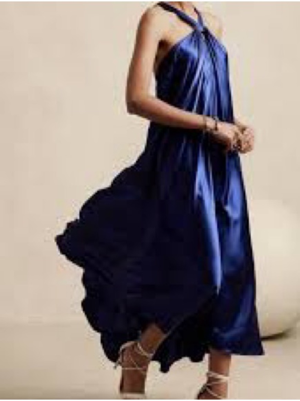 Banana Republic Belay Silk Dress 100% Silk Halter Dress Navy Blue Size Medium